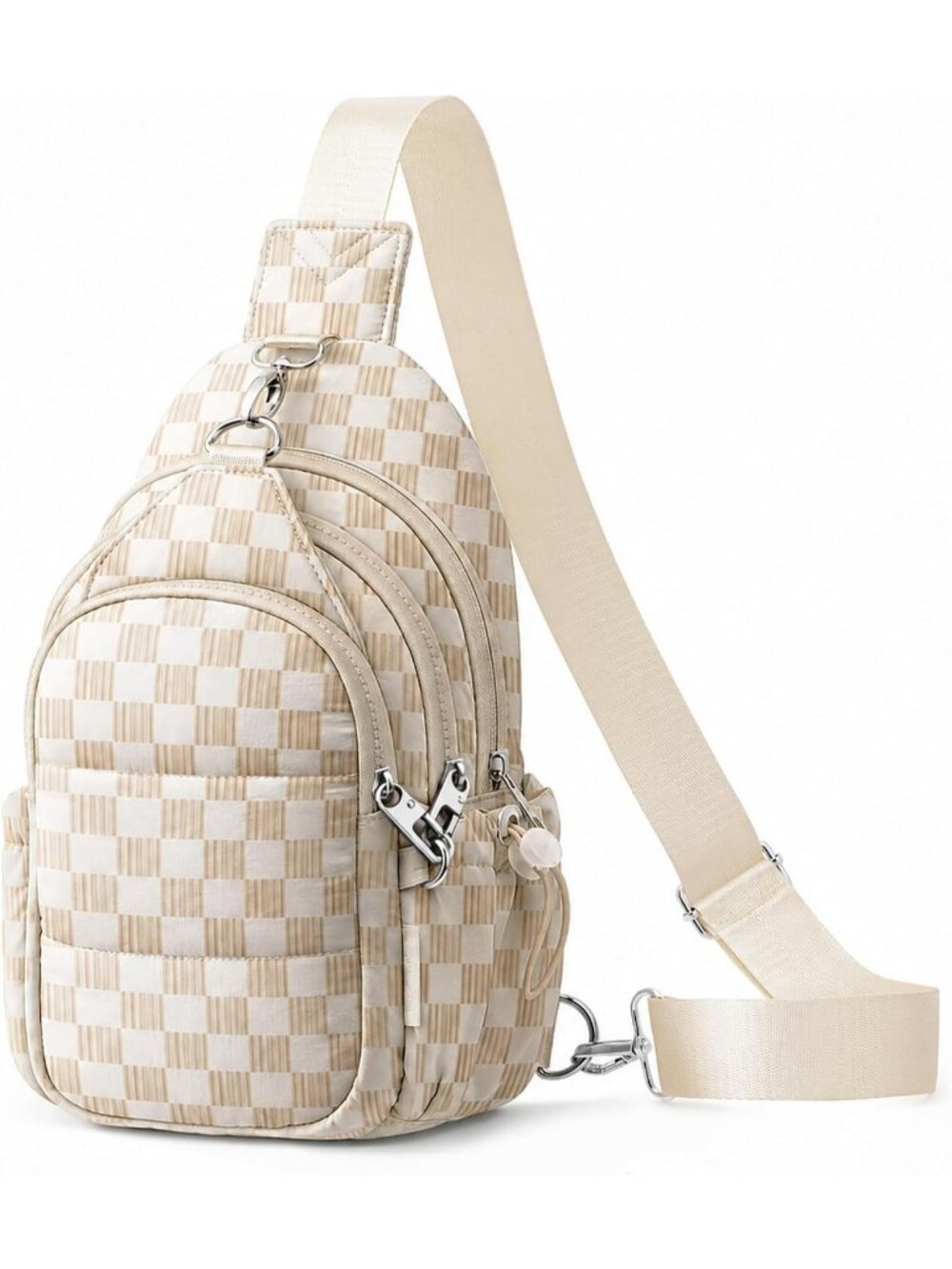 Women's Checkered Anti Theft RFID Puffer Sling Travel Multi Pocket Crossbody Bag